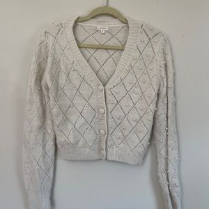 Debut Pearl-Embellished White Cardigan